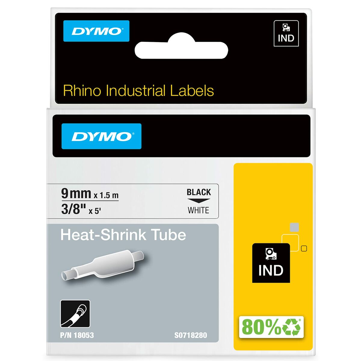 Cinta laminada para máquinas rotuladoras Dymo 18053 Branco/Preto Preto/Branco 9 mm