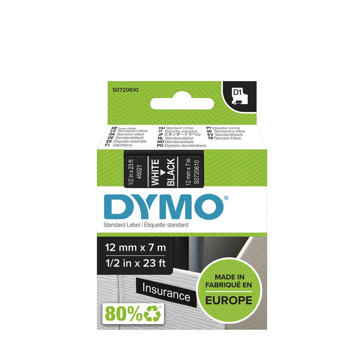 Fita Magnética Dymo S0720610 Preto Branco/Preto