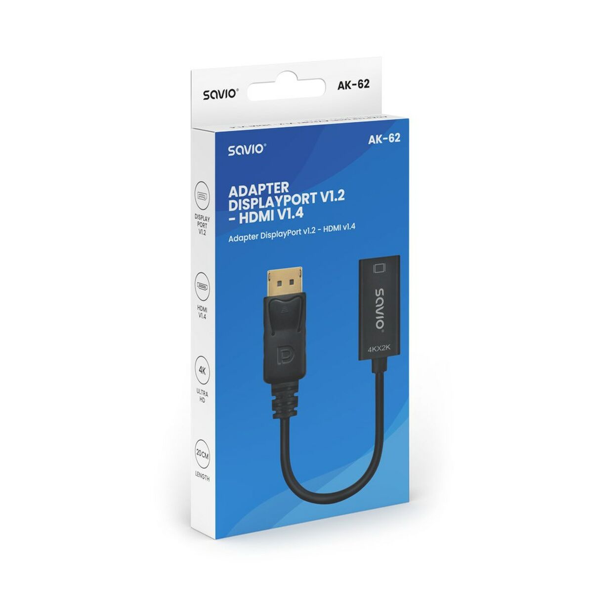 Adaptador DisplayPort para HDMI Savio AK-62 20 cm