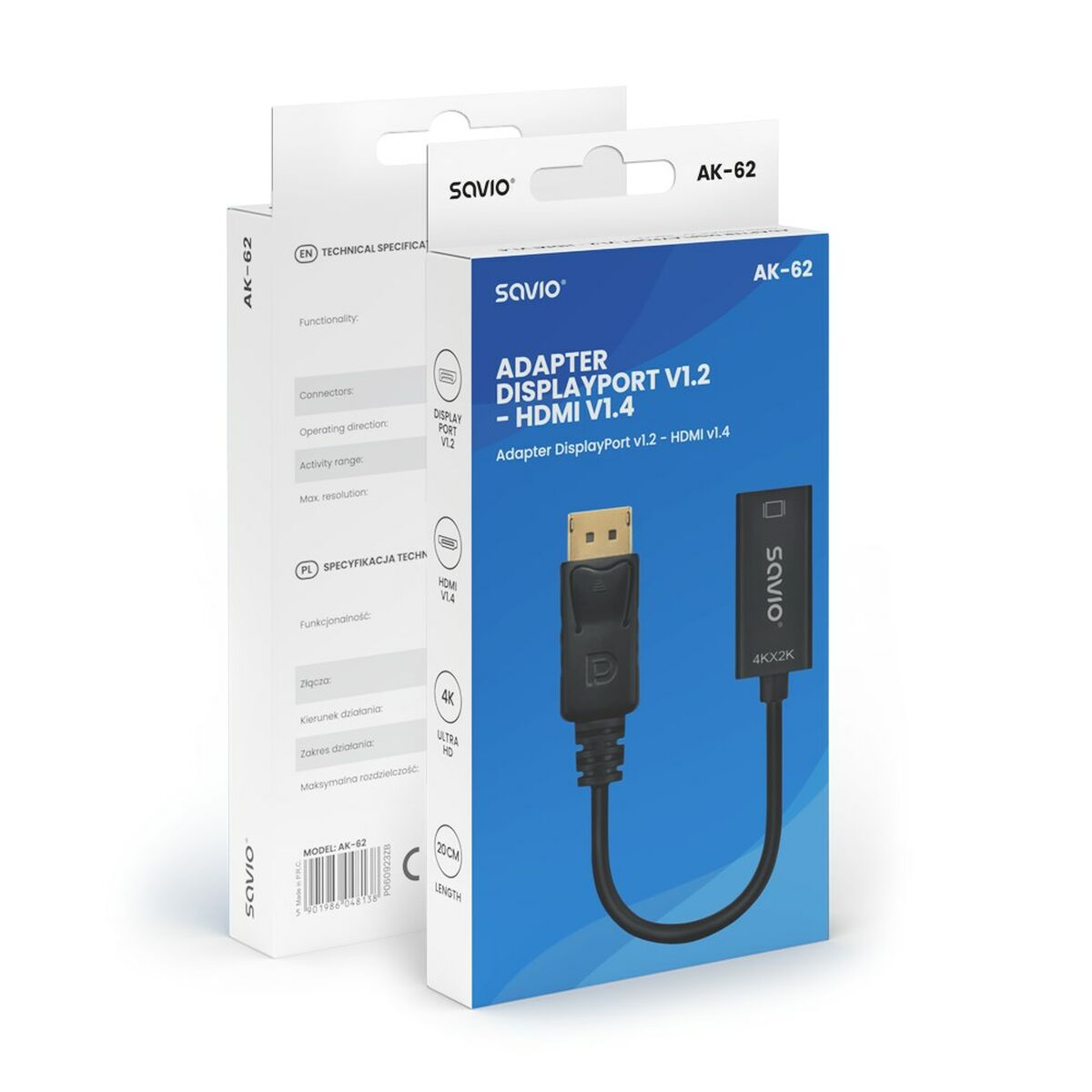 Adaptador DisplayPort para HDMI Savio AK-62 20 cm