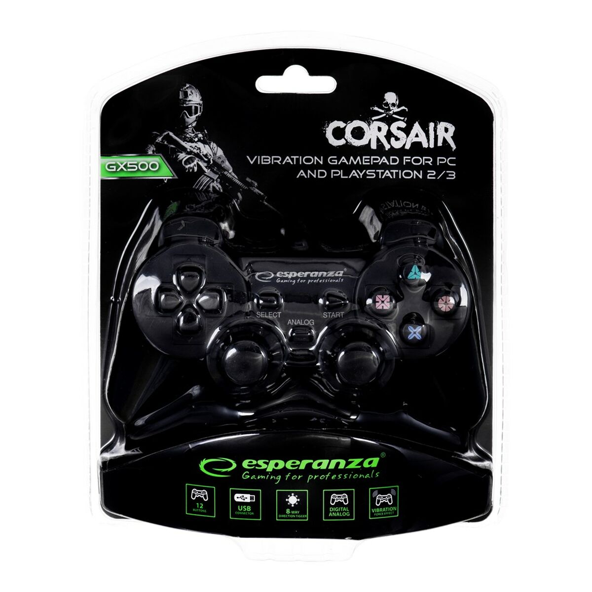 Controlo remoto sem fios para videojogos Esperanza Corsair GX500 Preto PC PlayStation 3 PlayStation 2