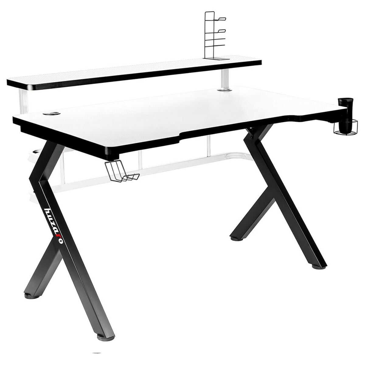 Mesa de Escritório Gaming Huzaro HZ-Hero 5.0 White Branco Preto Fibra de carbono 120 x 60 cm