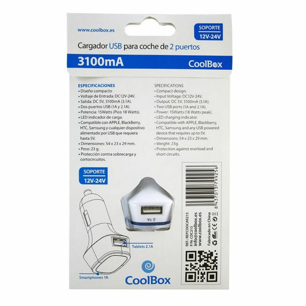 Carregador de Carro CoolBox COO-CDC215