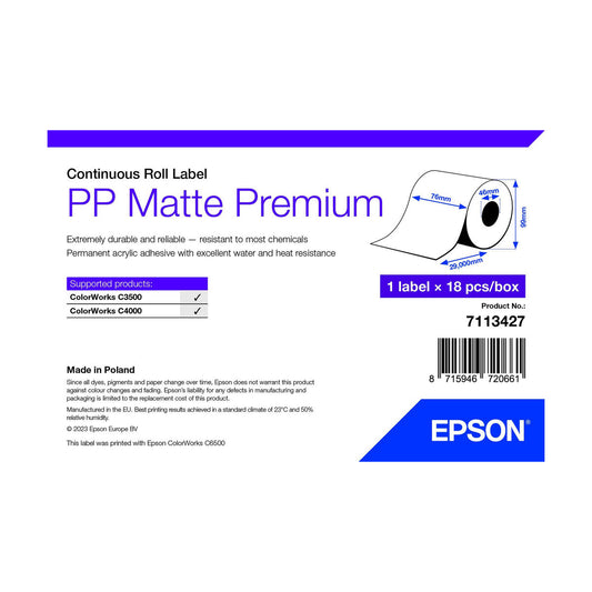 Papel para Imprimir Epson 7113427 Branco (18 Unidades)