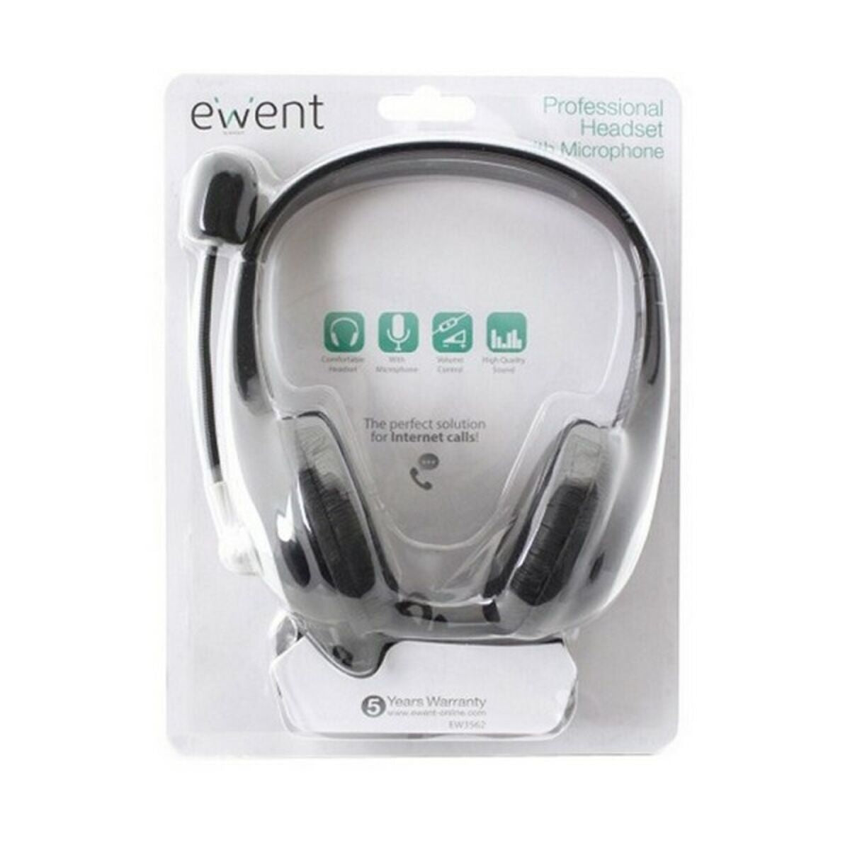 Auriculares com microfone Ewent EW3562 Preto Preto/Prateado