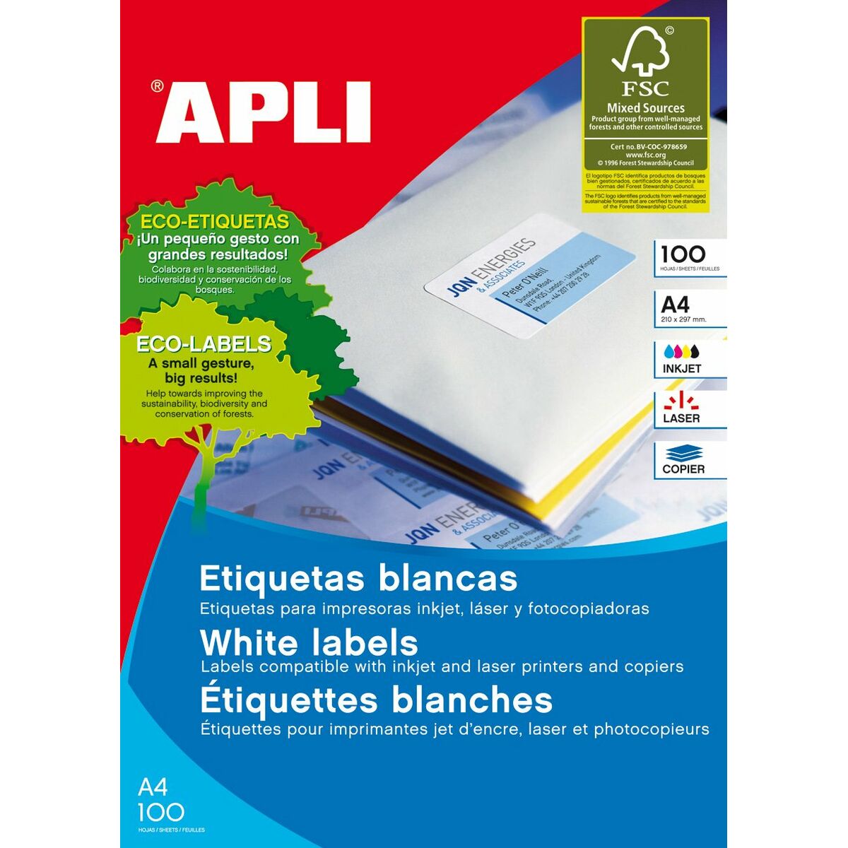 Etiquetas adesivas Apli 01294 100 Folhas 70 x 16,9 mm Branco