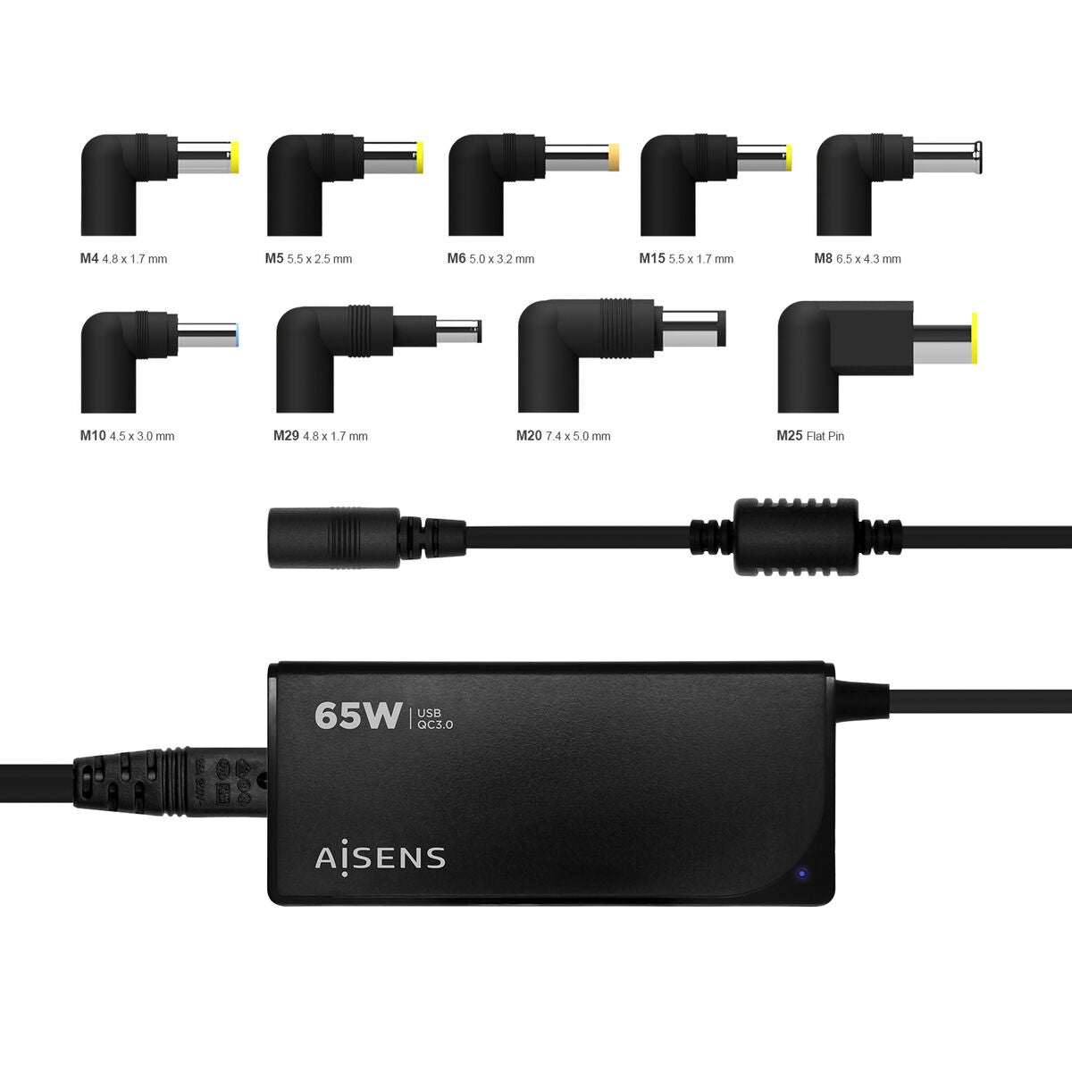 Carregador para Portátil Aisens ASLC-65WAUTO-BK 65 W