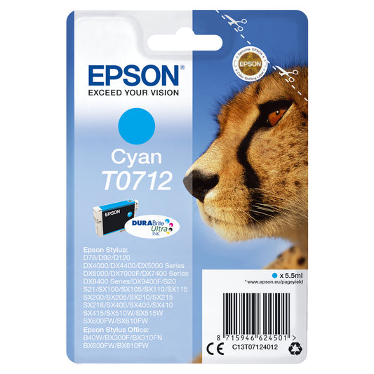 Tinteiro de Tinta Original Epson Cartucho T0712 cian Ciano