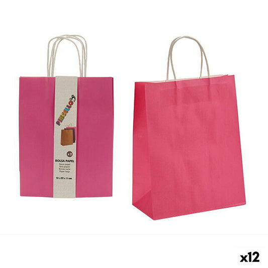 Set de Bolsas Papel Cor de Rosa 11 x 36 x 21 cm (12 Unidades)